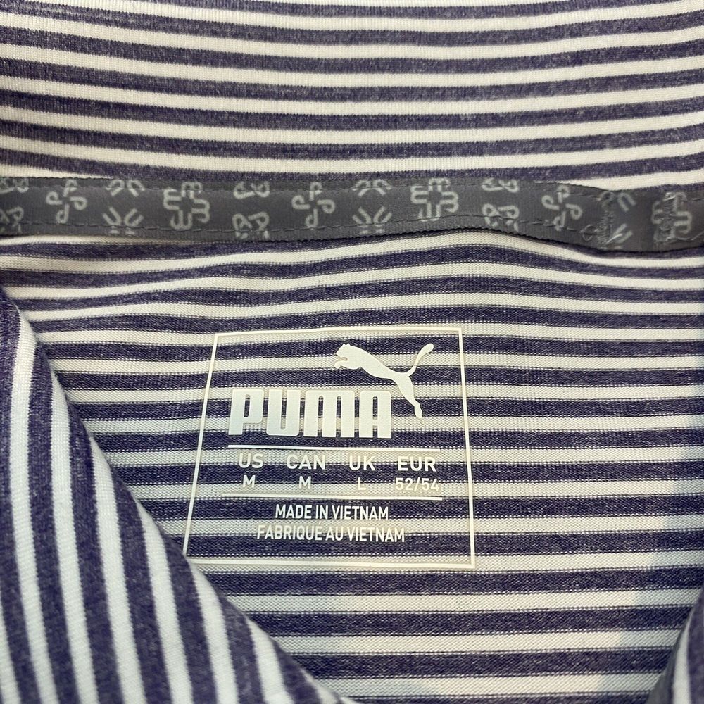 Puma Polo Shirt Mens Size Medium Purple Striped Short Sleeve Casual Golfer - Picture 7 of 13